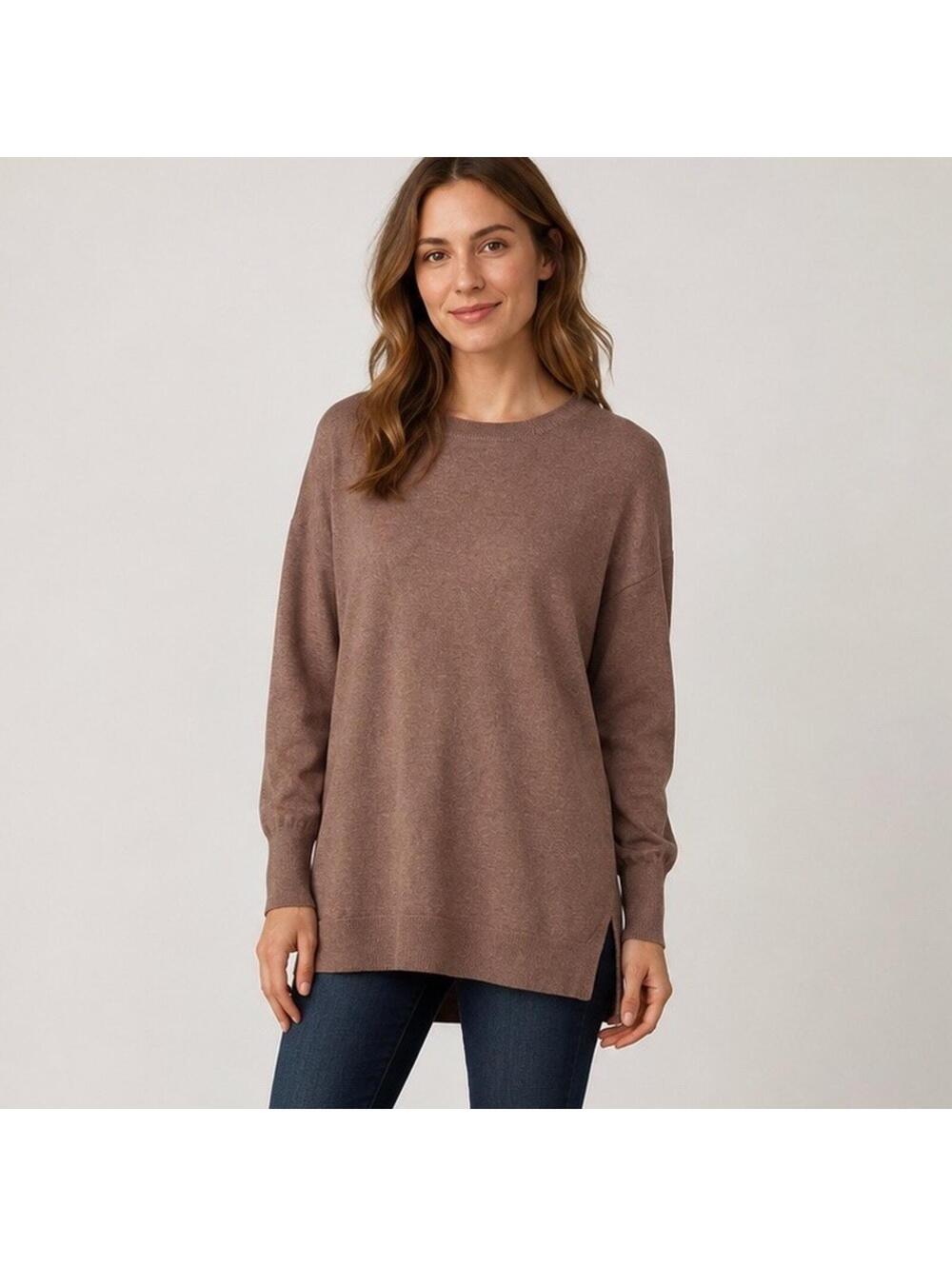 LOFT Chocolate Brown Cotton Sweater Tunic M Normcore Granola Girl Preppy Coastal